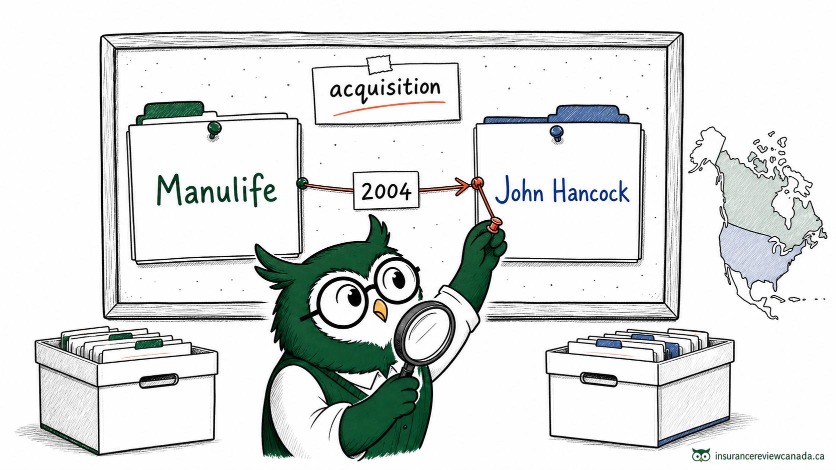 手绘关系图，母公司 Manulife（TSX/NYSE：MFC）指向其美国子公司 John Hancock。